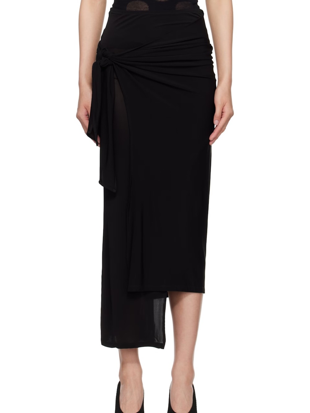 Paloma Wool Asymmetrical Black Knot-Front Midi Skirt